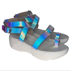 holographic platform strappy sandals with buckle